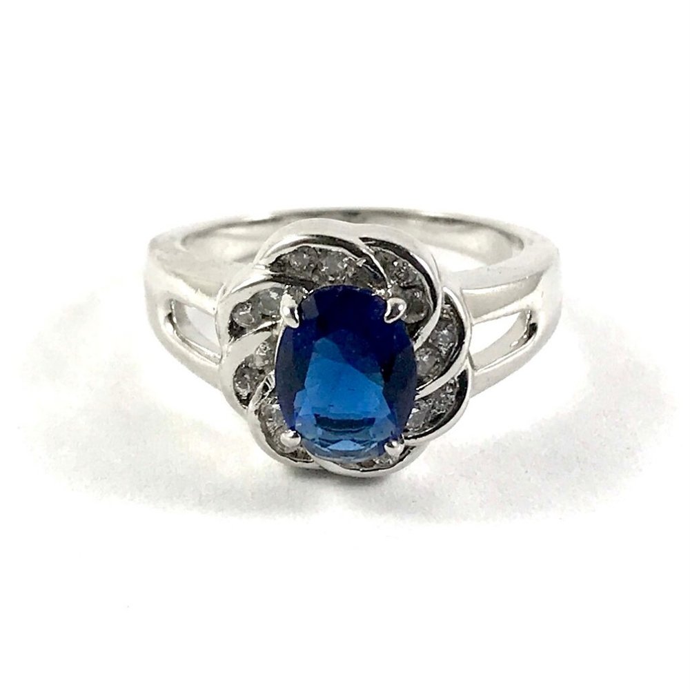 Silver Blue Sapphire Ring Size 5